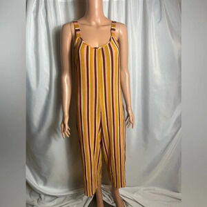 Wild Fable Jumpsuit Womens Size S Mustard Yellow Textured Wide Leg Crop Stripped